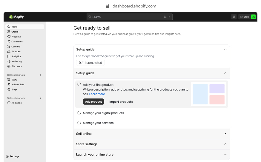 Shopify admin dashboard preview